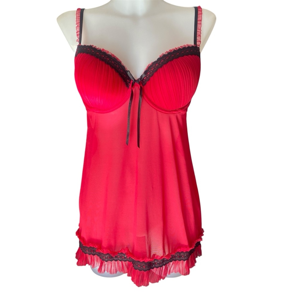 La Vie En Rose Elegant Red and Black Women's Babydoll Lingerie Large